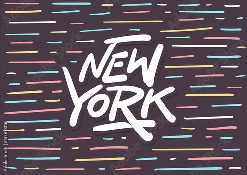 New York lettering logo vector postcard with bright splash