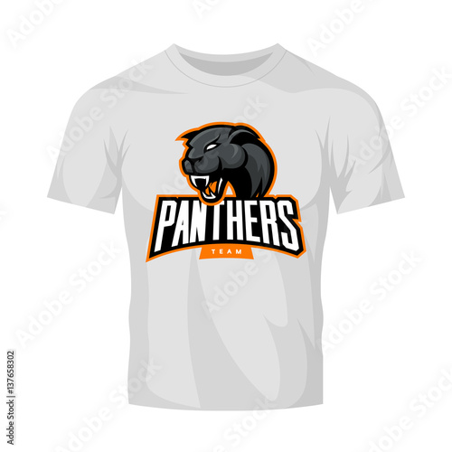 Furious panthers sport vector logo concept isolated on white t-shirt mockup. Modern web infographic professional team pictogram.
Premium quality wild animal t-shirt tee print illustration.