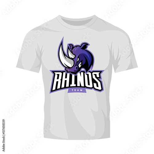 Furious rhino sport vector logo concept isolated on white t-shirt mockup. Modern web infographic professional team pictogram.
Premium quality wild animal t-shirt tee print illustration.