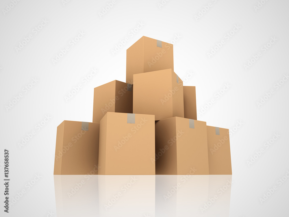 Fototapeta premium Cardboard Boxes isolated on white background, 3d