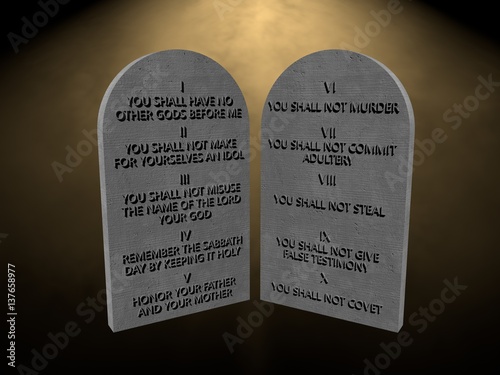 10 God commandments stones tablets lights rays 3d render rendering