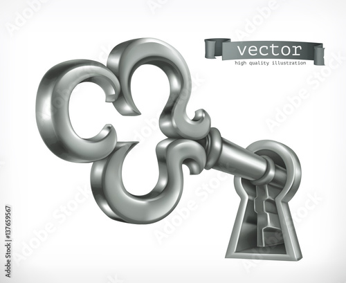 Key in keyhole, 3d vector icon