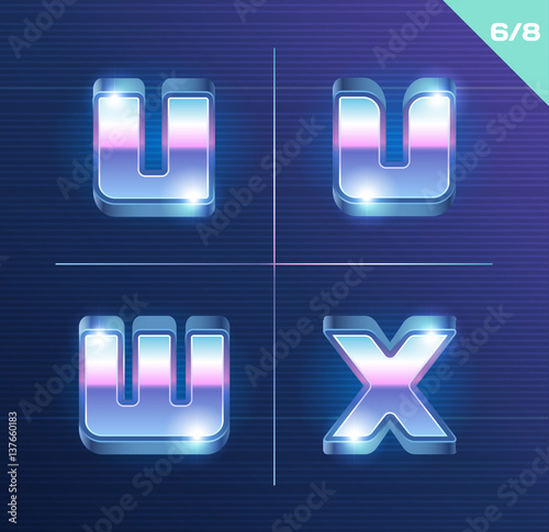 Vector 80's style metallic alphabet.