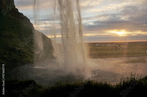 sunset of Seljalandsfoss in Iceland