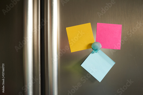 Colorful note on refrigerator door