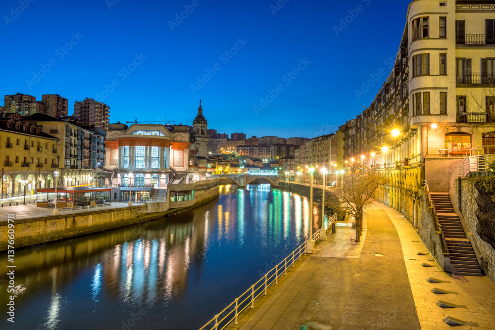 Naklejka premium sunrise at ribera foodmarket in Bilbao, Spain