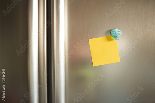 Colorful note on refrigerator door