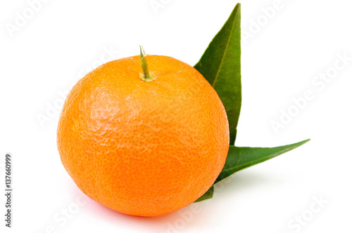 mandarin fruit with leaf isolated