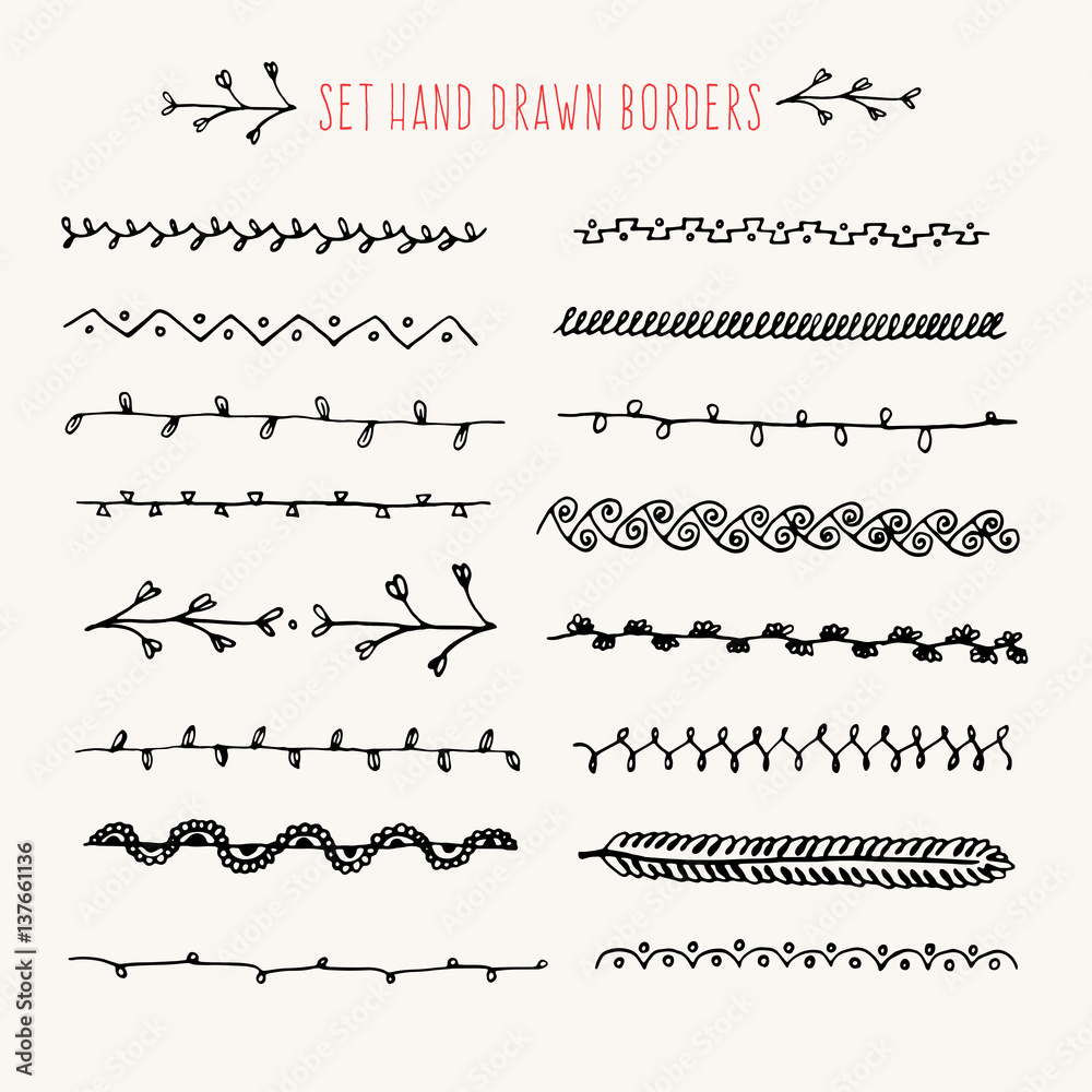 Obraz premium Set hand drawn line border.