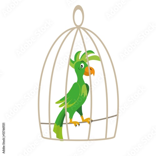 parrot sitting in a cage. vector illustration