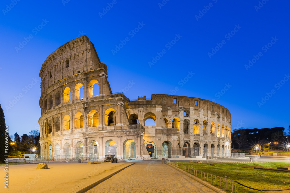 The Colosseum landmark in Rome, Italy in the morning.