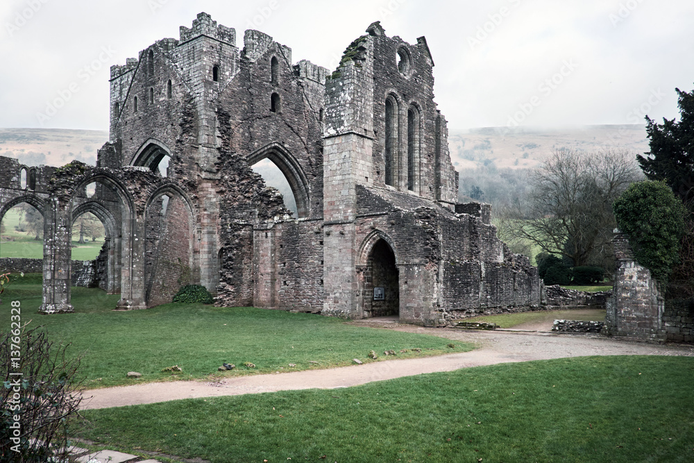 Llanthony abbey in brecon beacons national park, whales 