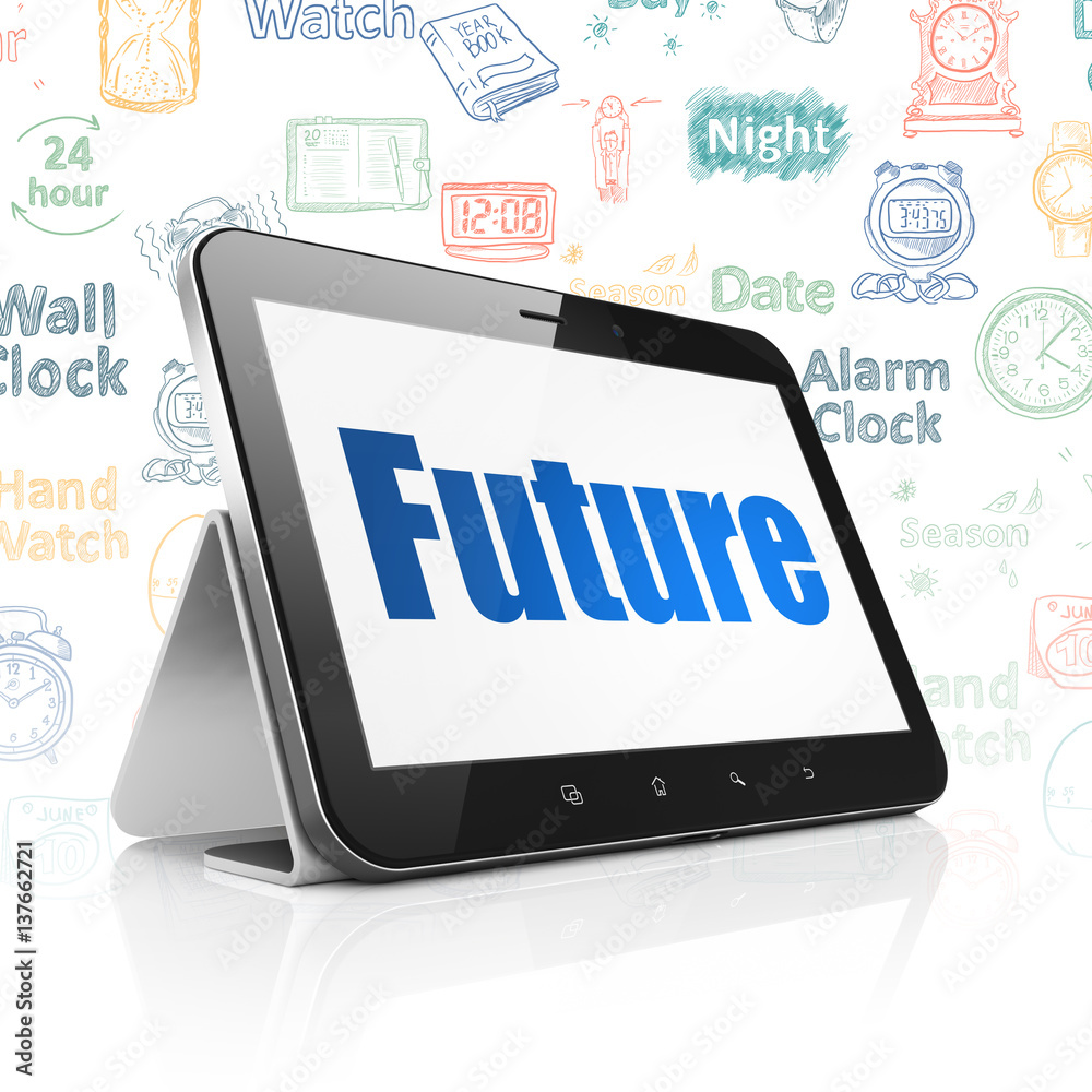 Timeline concept: Tablet Computer with Future on display Timeline concept: Tablet Computer with Future on display