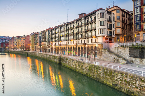reflections at vintage facades of Bilbao, Spain