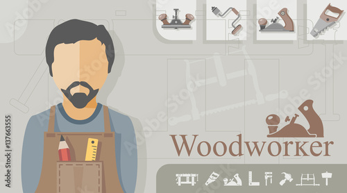 Woodworker with hand tools