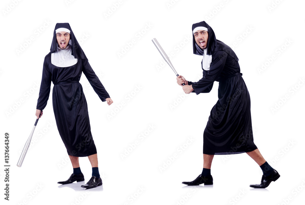 Male nun in funny religious concept Male nun in funny religious concept