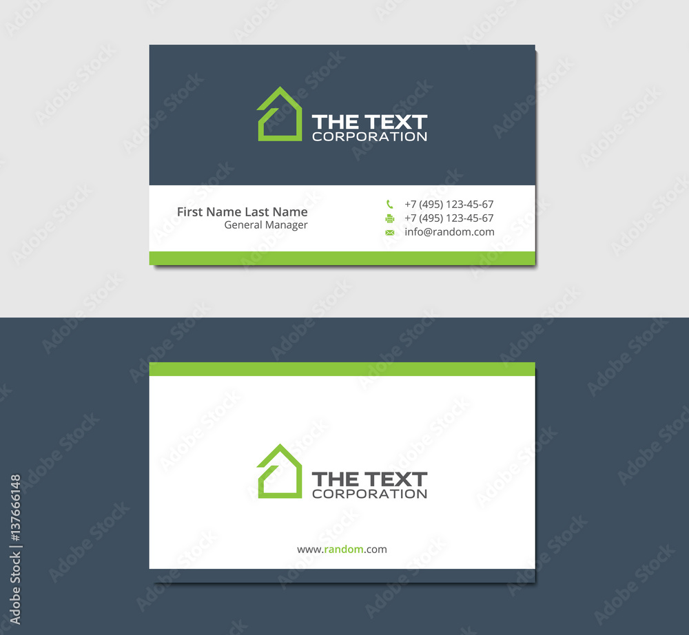 business cards template with eco house, green color, branding and brand