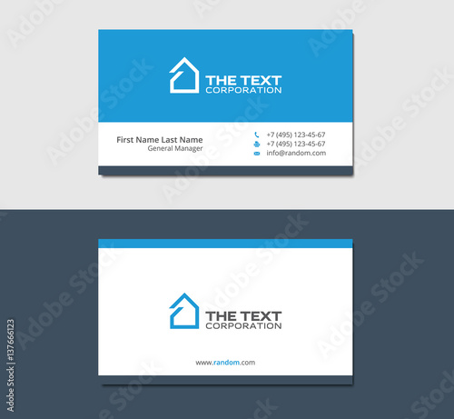 business cards template with smart house, blue color, corporate identity design