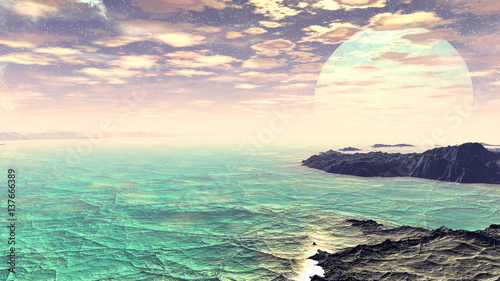 Landscape of stranger planet. 3D rendering