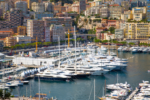 Principality of Monaco. View of the seaport and the city of Monte Carlo with luxury yachts and sail boats  © IRStone