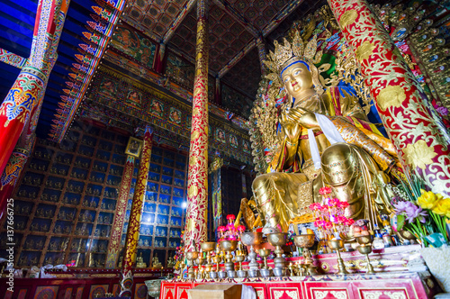 Big Buddha statue in tibetan buddhist Longwu (Rongwo) Monastery in Qinghai, China photo