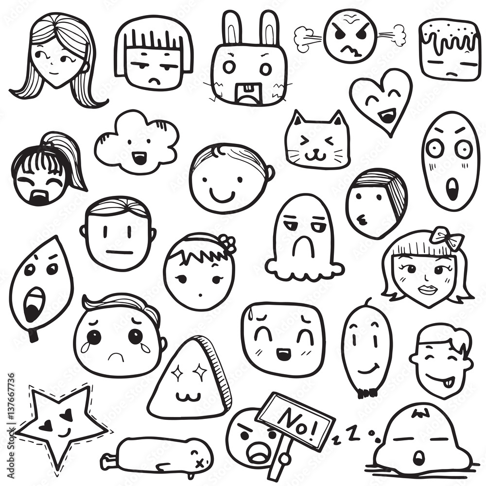 Set of hand drawn outline doodle emoticons vector illustration, Emoji ...
