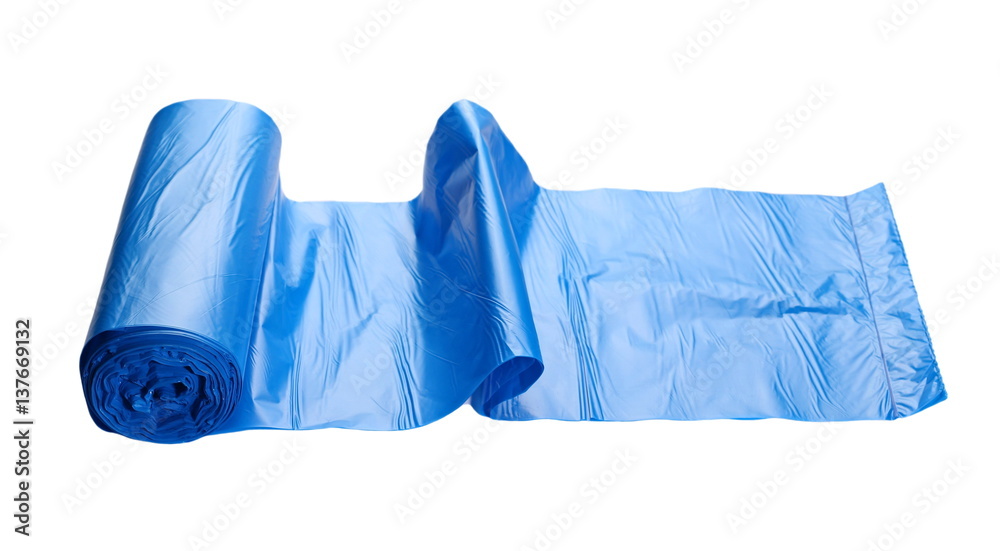 Roll Of Plastic Garbage Bags Isolated On White Stock Photo