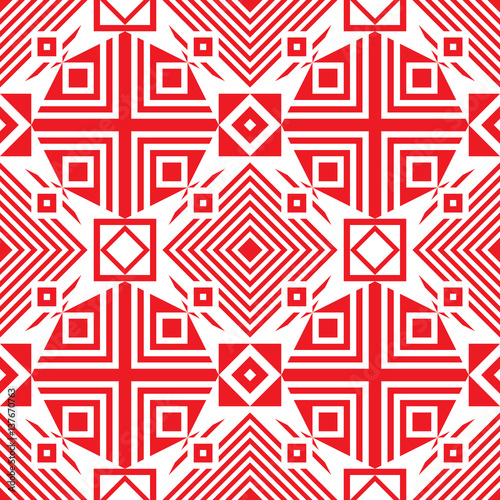Seamless traditional geometric pattern. red and white.  Vector illustration.