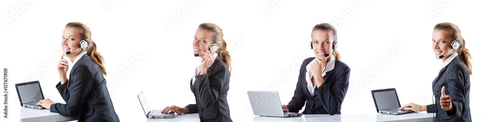 Call center assistant responding to calls Call center assistant responding to calls