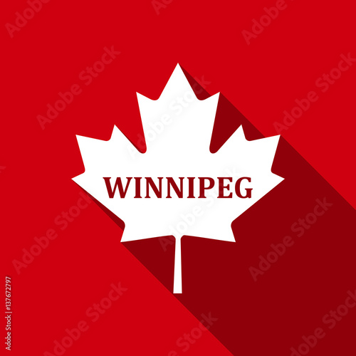 Canadian maple leaf with city name Winnipeg flat icon with long shadow. Vector Illustration