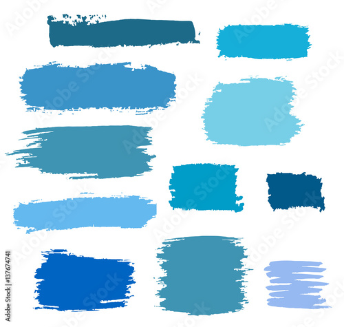 blue vector brush strokes of paint on white background