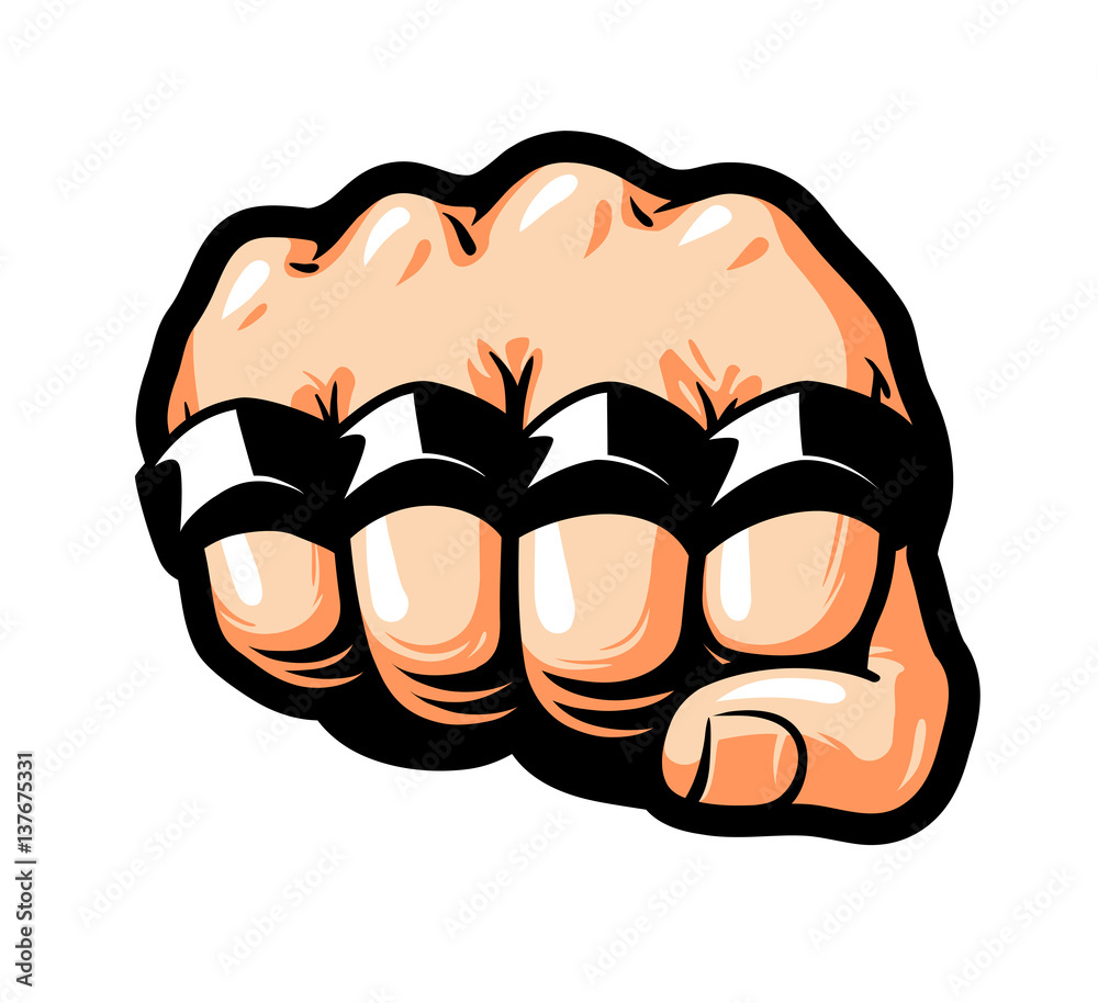 Clenched fist, brass knuckles. Gangster, thug, bandit symbol. Cartoon