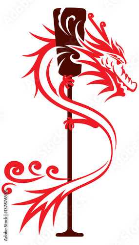 Dragon and paddle graphic design illustration