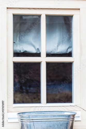Detailed closeup of old white window