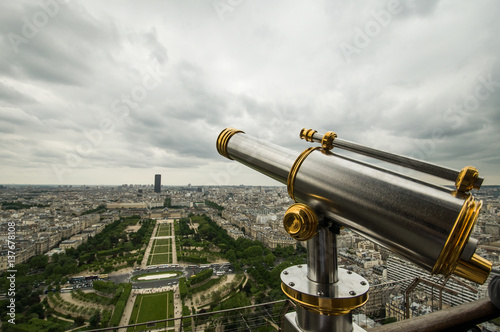 Binoculars at viewpoint on the top of Eiffel Tower Paris, France