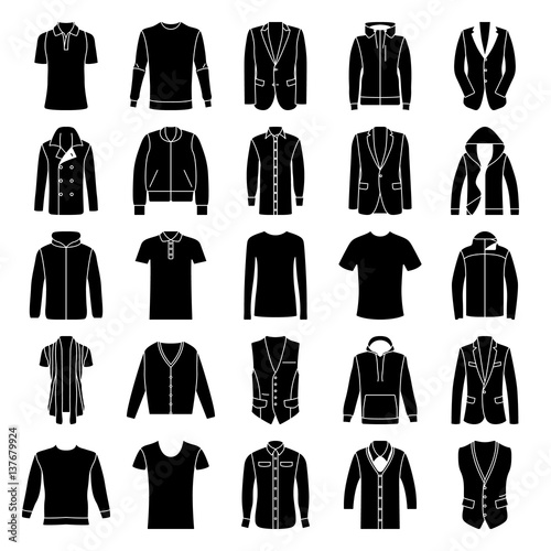 Wear and outwear or coats for men silhouette icons set on background