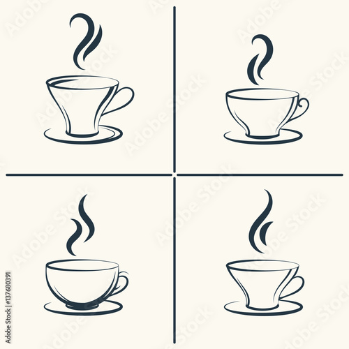 Coffee cups with smoke icon set. Vector illustration