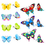 Set of multi-colored butterflies. Insects are a top view and side. Vector, illustration in flat style isolated on white background EPS10.