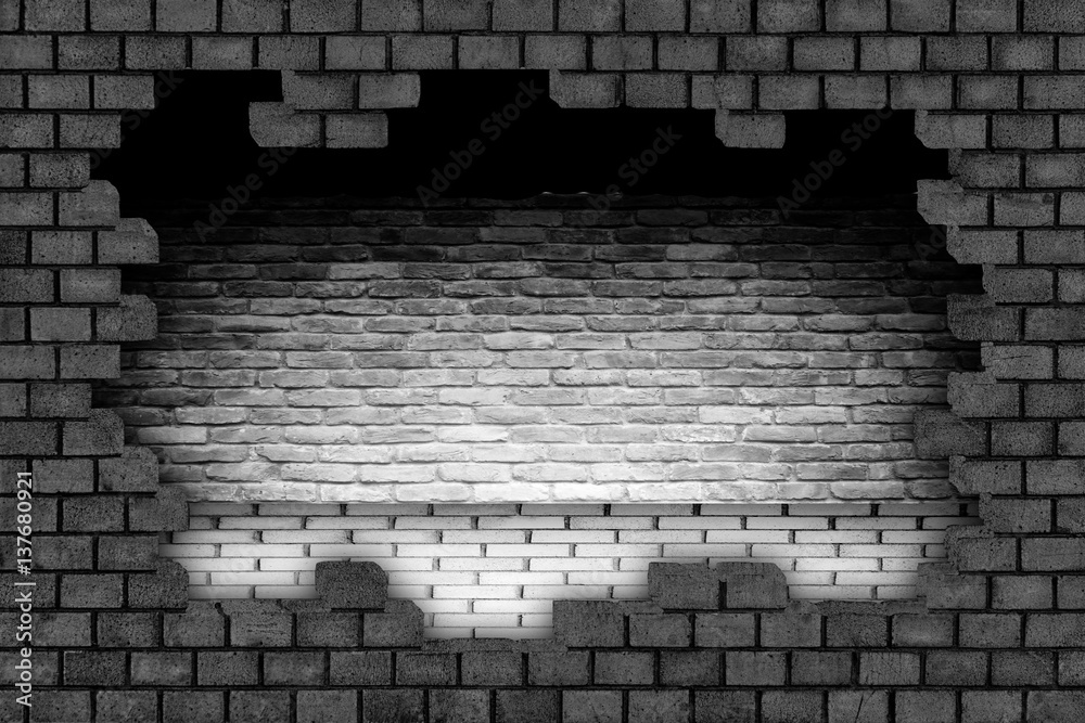 Brick wall, dark background with hole for design Stock Photo Adobe Stock