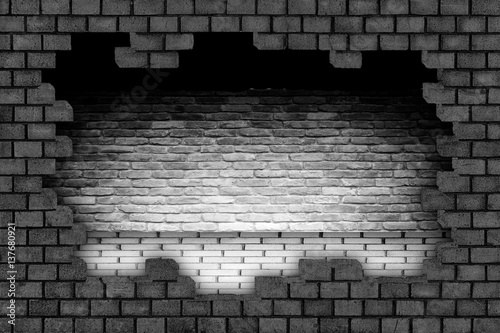 Brick wall  dark background with hole for design