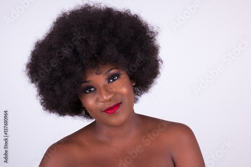 Portrait of a beautiful African American woman with an afro haircut