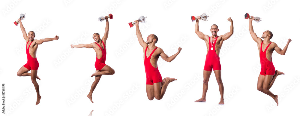 Young wrestler isolated on the white Young wrestler isolated on the white