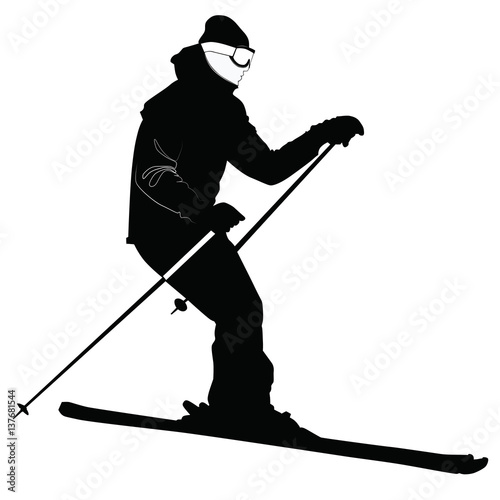 Black-and-white silhouette of the skier going down the hill - vector