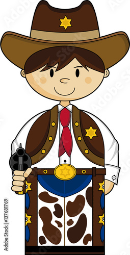 Cute Cartoon Wild West Cowboy Sheriff