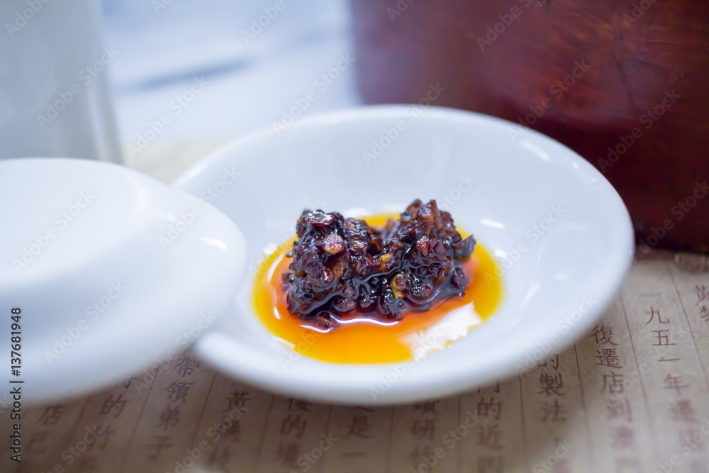 custom made wallpaper toronto digitalChinese Fried Red Chili Sauce, Chili oil in white plate