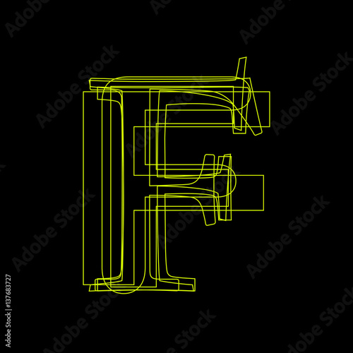Vector sign linear fluorescent letter F, green light on black background