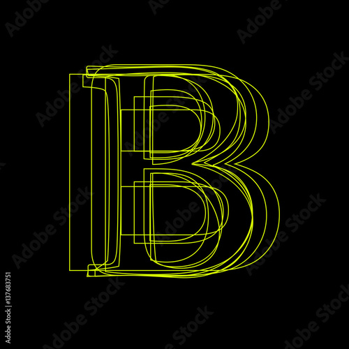 Vector sign linear fluorescent letter B,  green light on black background