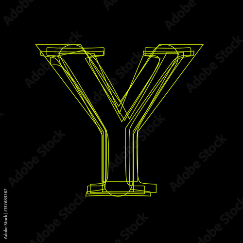 Vector sign linear fluorescent letter Y,  green light on black background