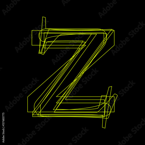 Vector sign linear fluorescent letter Z,  green light on black background
