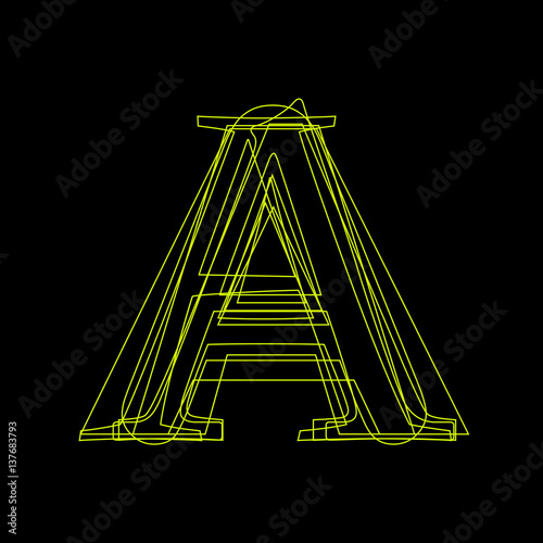 Vector sign linear fluorescent letter A,  green light on black background